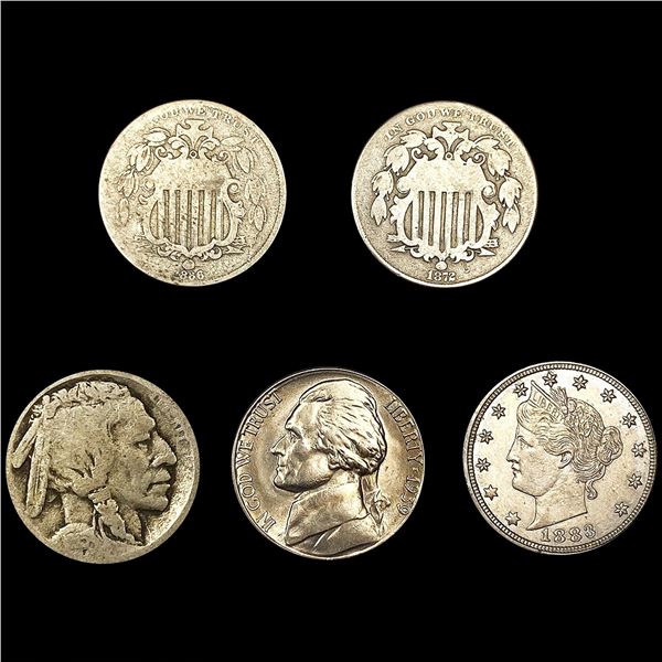 [5] Varied US Nickels (1866, 1872, 1883, 1915-S, 1