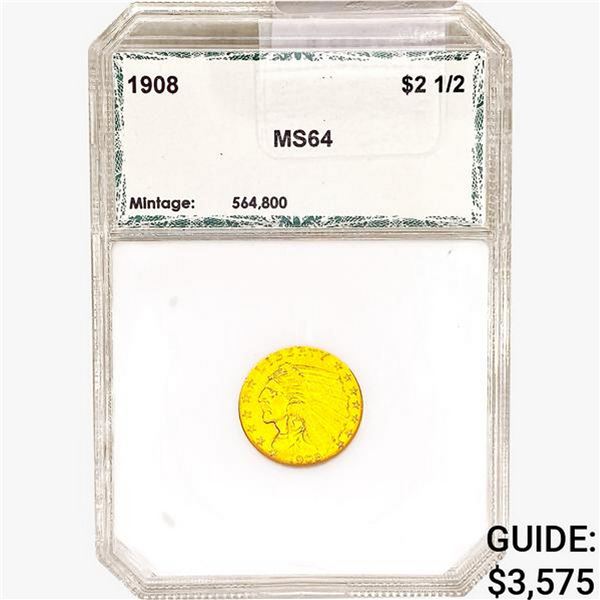 1908 $2.50 Gold Quarter Eagle PCI MS64