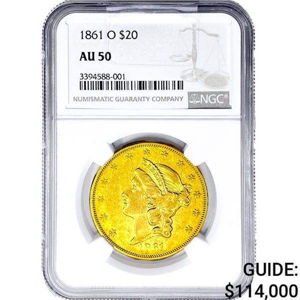 1861-O $20 Gold Double Eagle NGC AU50