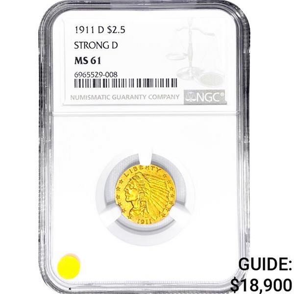 1911-D $2.50 Gold Quarter Eagle NGC MS61 Strong D