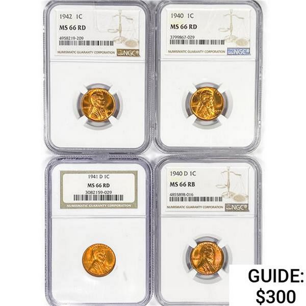 [4] Wheat Cent NGC MS66 RD 1940-1942