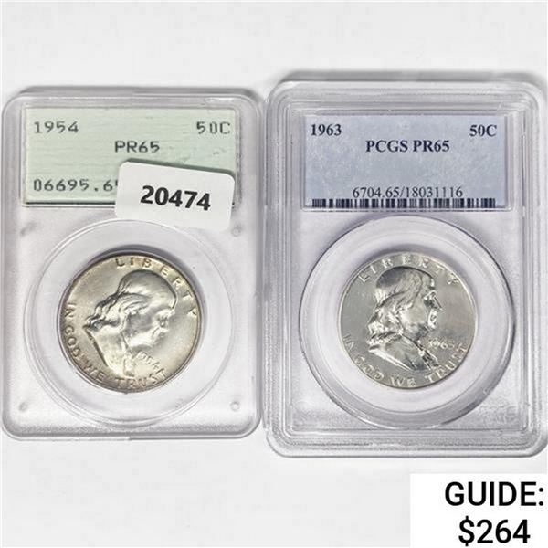 1954, 1963 Set [2] Franklin Half Dollar PCGS PR65
