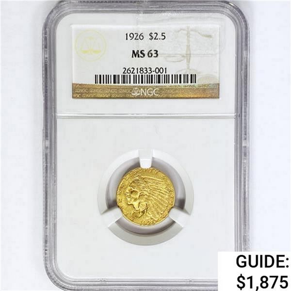 1926 $2.50 Gold Quarter Eagle NGC MS63