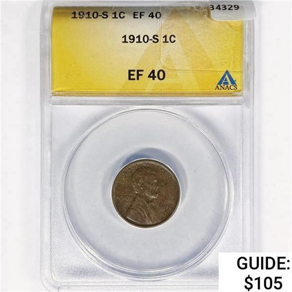 1910-S Wheat Cent ANACS EF40