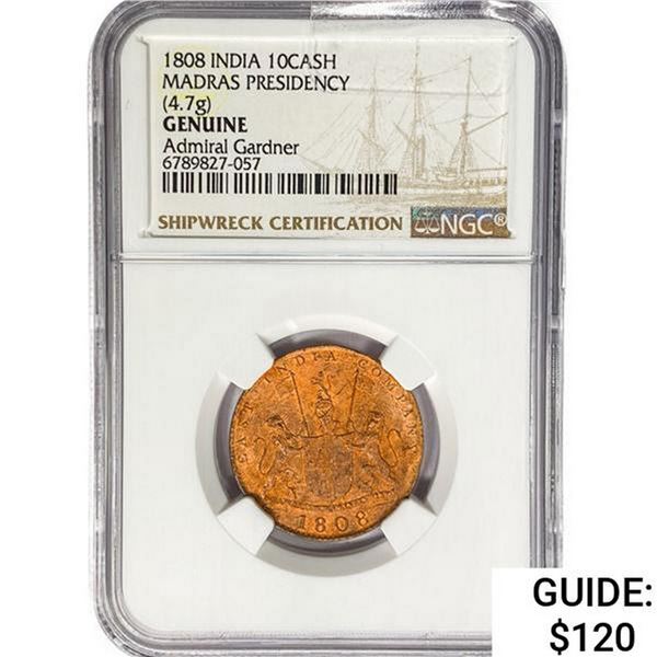 1808 India Madras Presidency 10Cash NGC Genuine