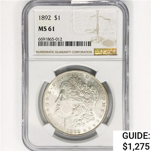 1892 Morgan Silver Dollar NGC MS61