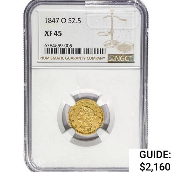 1847-O $2.50 Gold Quarter Eagle NGC XF45
