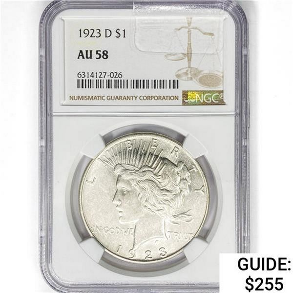 1923-D Silver Peace Dollar NGC AU58