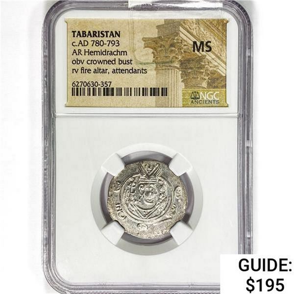 780-793 AD Tabaristan AR Hemidrachm NGC MS