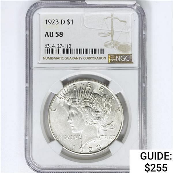 1923-D Silver Peace Dollar NGC AU58