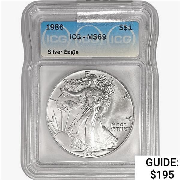 1986 American 1oz Silver Eagle ICG MS69
