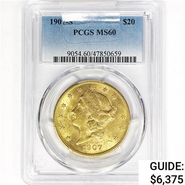 1907-S $20 Gold Double Eagle PCGS MS60