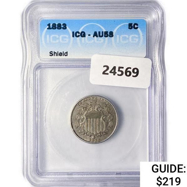 1883 Shield Nickel ICG AU58