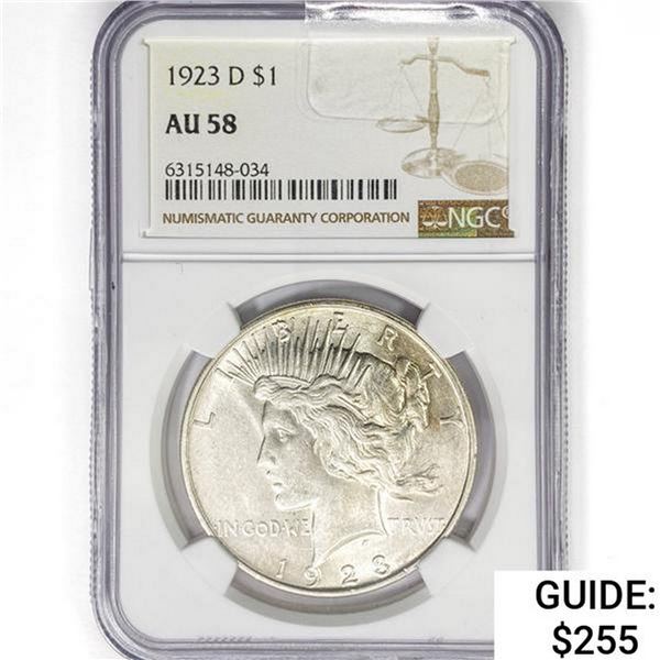 1923-D Silver Peace Dollar NGC AU58