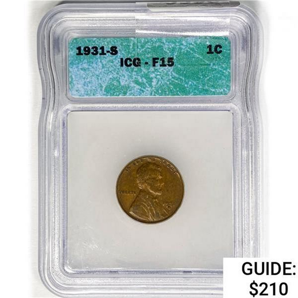 1931-S Wheat Cent ICG F15