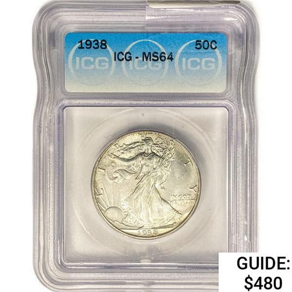 1938 Walking Liberty Half Dollar ICG MS64