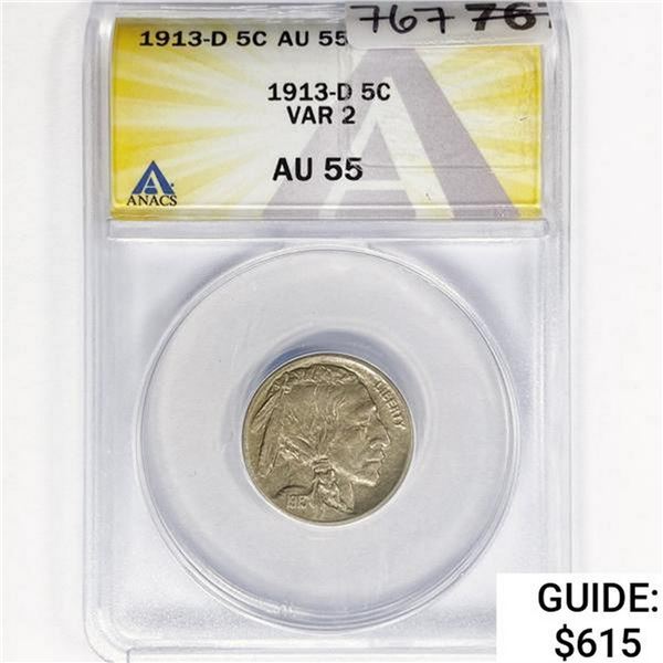 1913-D Buffalo Nickel ANACS AU55 T2