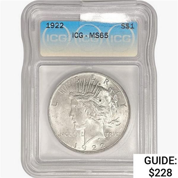 1922 Silver Peace Dollar ICG MS65