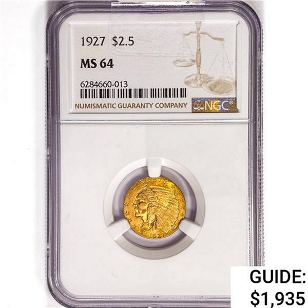 1927 $2.50 Gold Quarter Eagle NGC MS64