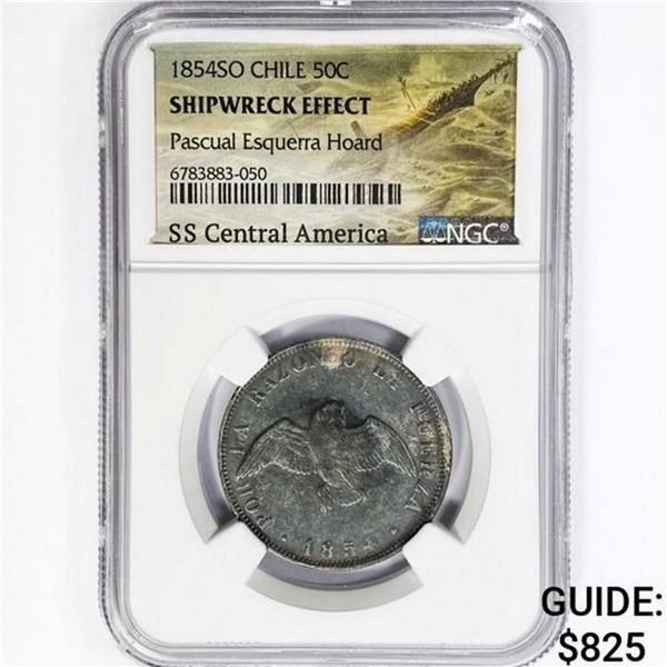1853SO 50C Chile NGC ShipwreckSS Central America N