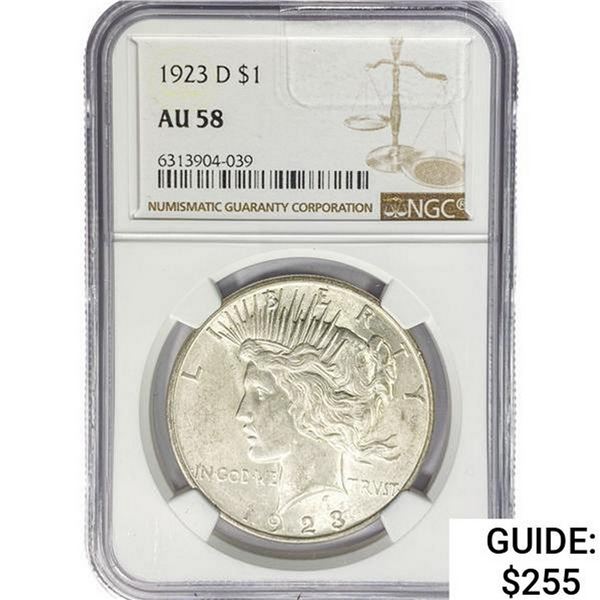 1923-D Silver Peace Dollar NGC AU58