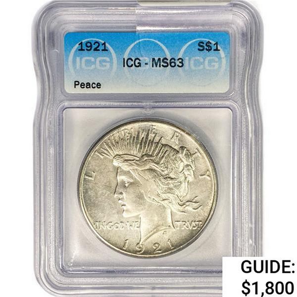 1921 Silver Peace Dollar ICG MS63