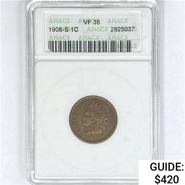 1908-S Indian Head Cent ANACS VF35