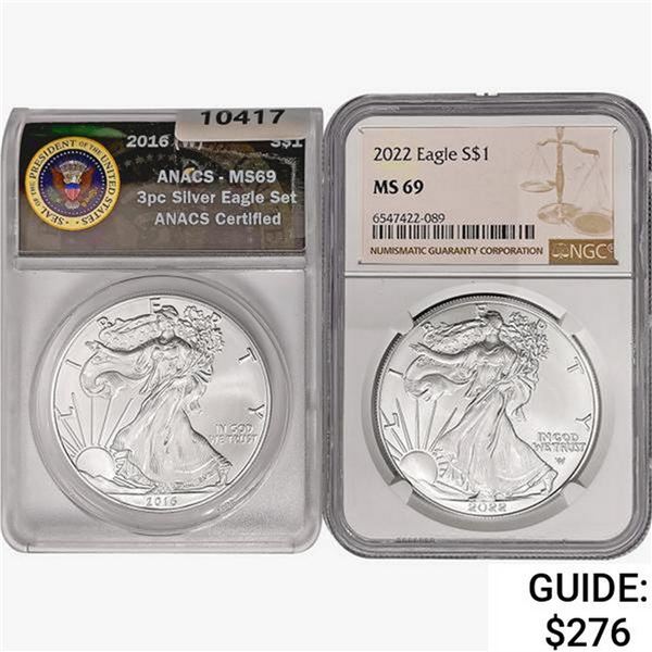 2016 & 2022 Silver Eagle NGC,ANACS MS69 2016-2022