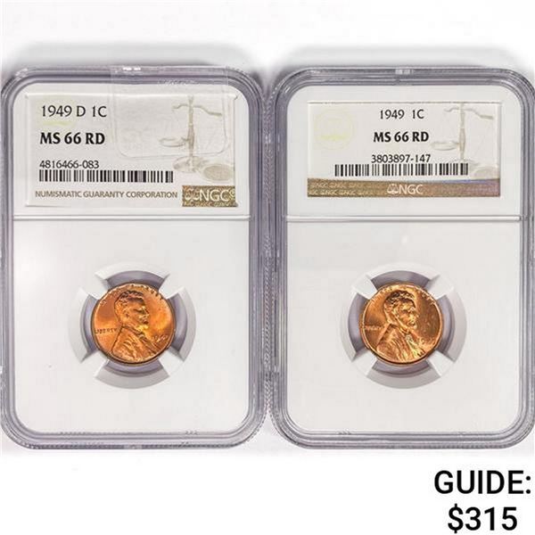 [2] 1949 Wheat Cent NGC MS66 RD