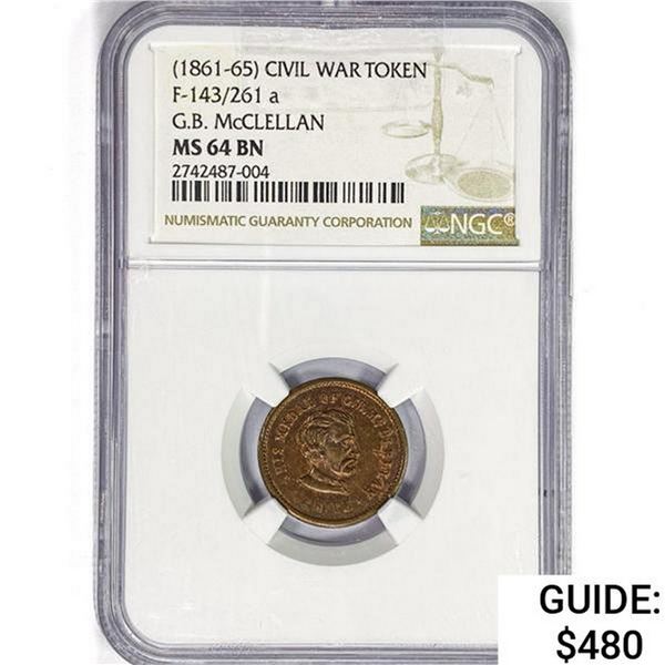 1861-65 Civil War Token NGC MS64 BN, F-143/261 a