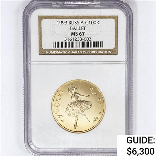 1993 100R 0.11oz Russia Gold Ballet NGC MS67