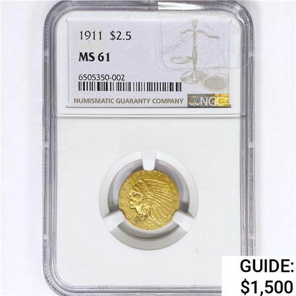 1911 $2.50 Gold Quarter Eagle NGC MS61