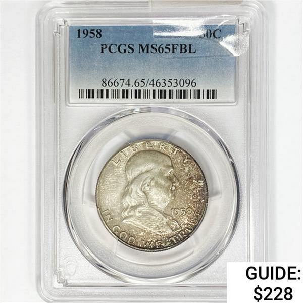 1958 Franklin Half Dollar PCGS MS65 FBL