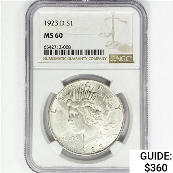 1923-D Silver Peace Dollar NGC MS60