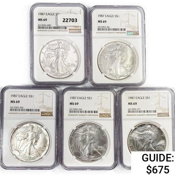 1987 Set [5] American Silver Eagles NGC MS69