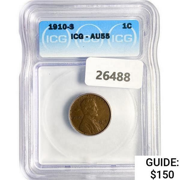 1910-S Wheat Cent ICG AU55