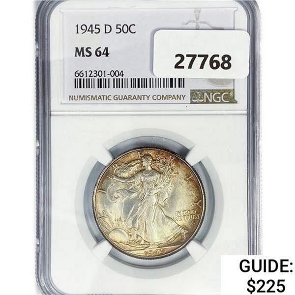 1945-D Walking Liberty Half Dollar NGC MS64