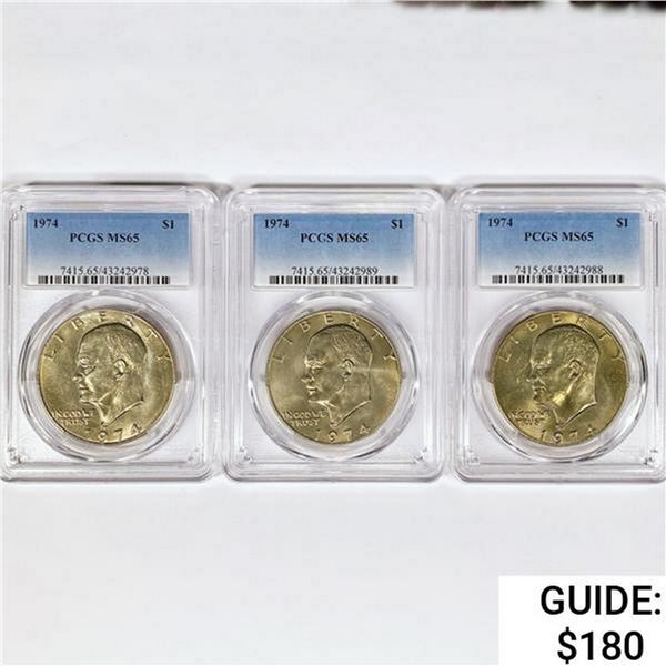 1974 Set [3] Eisenhower Silver Dollars PCGS MS65
