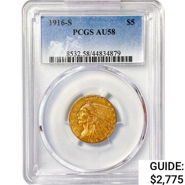 1916-S $5 Gold Half Eagle PCGS AU58