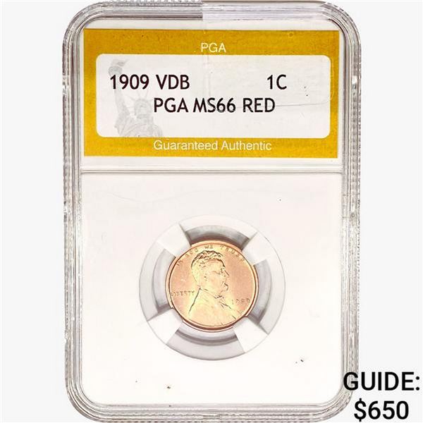 1909 VDB Wheat Cent PGA MS66 RED