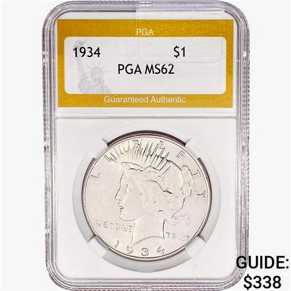 1934 Silver Peace Dollar PGA MS62