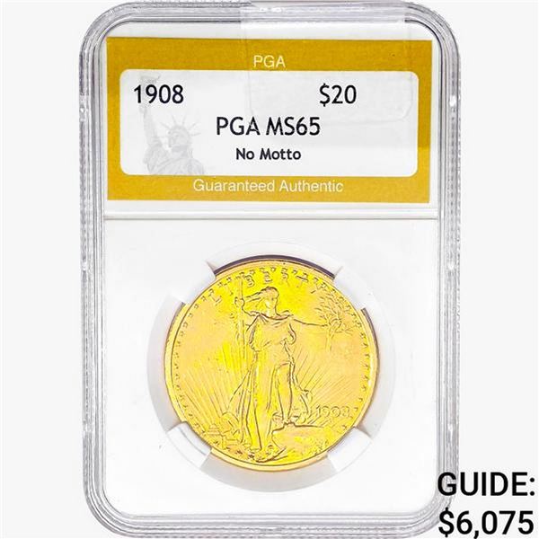 1908 $20 Gold Double Eagle PGA MS65 No Motto