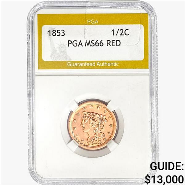 1853 Braided Hair Half Cent PGA MS66 RED