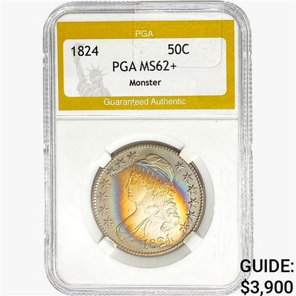 1824 Capped Bust Half Dollar PGA MS62+ Monster