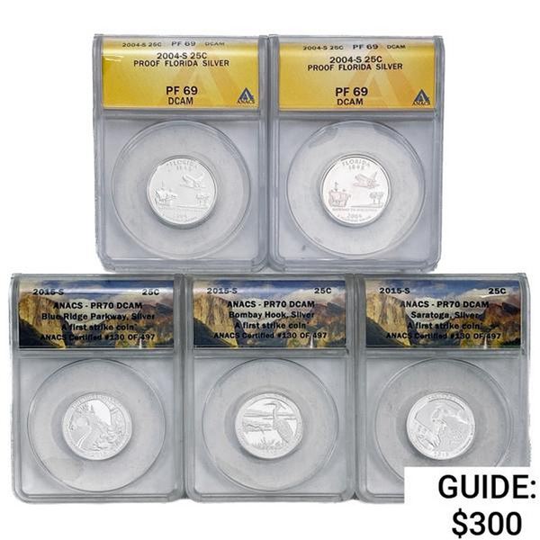 2004-2015 US State Commem Quarters [5 Coins] ANACS
