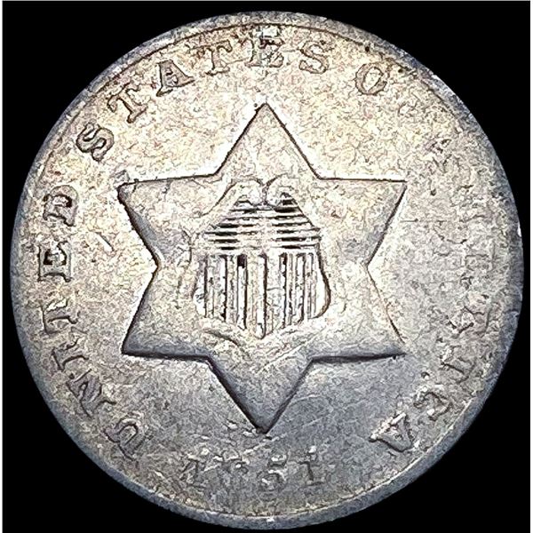 1851-O Silver Three Cent CLOSELY UNCIRCULATED