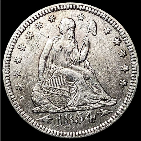 1854 Arws Seated Liberty Quarter CLOSELY UNCIRCULA