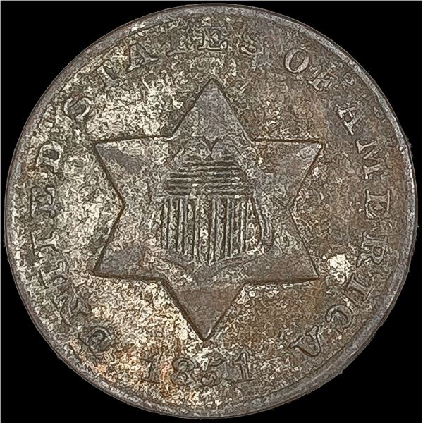 1851-O Silver Three Cent LIGHTLY CIRCULATED