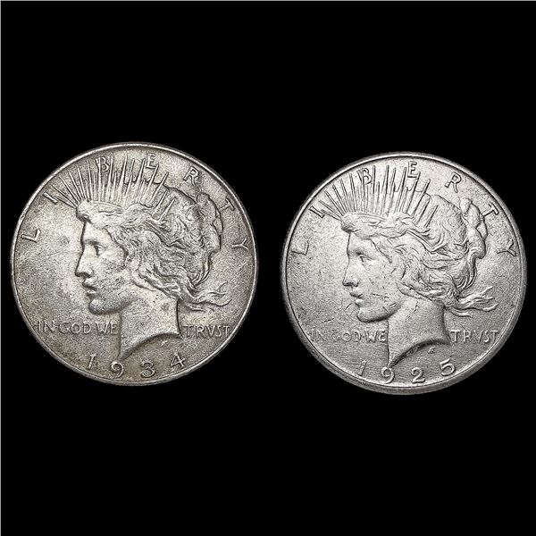 [2] Peace Silver Dollars [1925-S, 1934] CLOSELY UN
