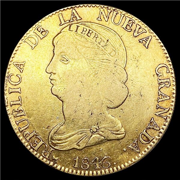 1846-UE Colombia .7596oz Gold 16 Pesos LIGHTLY CIR